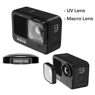 เลนส์กล้องมาโคร อลูมิเนียม 15X สีดํา สําหรับ Gopro Hero 9 10 UV ออปติคอลเลนส์กระจก Vlog