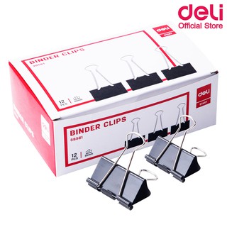 Deli 38561 Binder Clips 51mm คลิปหนีบกระดาษ สีดำ ขนาด 51mm แพ็ค 12 ชิ้น คลิปหนีบกระดาษสีดำ อุปกรณ์สำนักงาน คลิปหนีบ คลิป