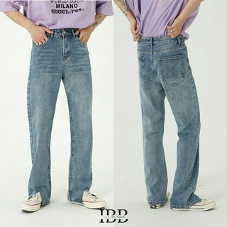 Johny Blue jeans กางเกงยีนส์เอวสูงทรงกระบอกกลางปลายขาแหวกกลาง