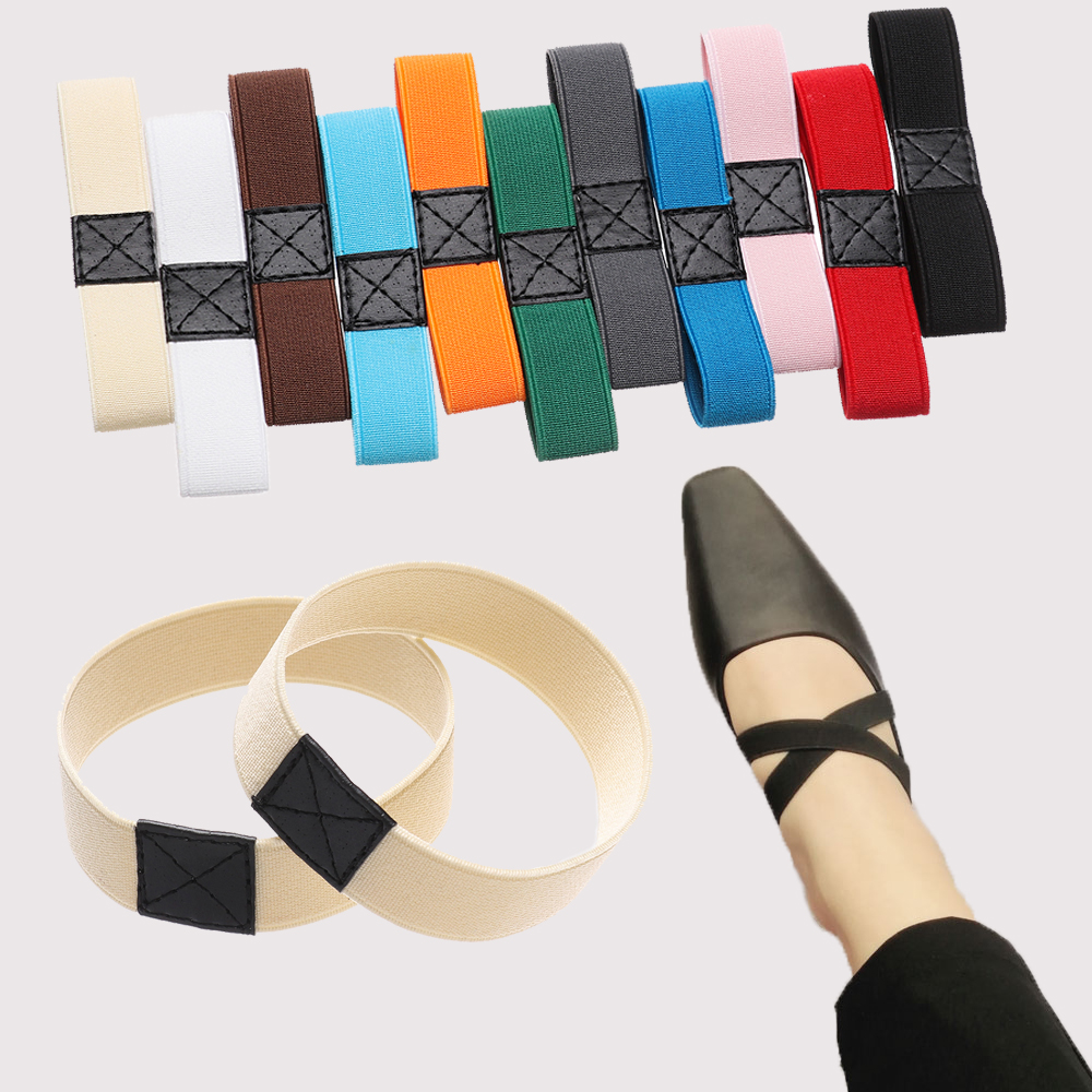 NEXTSHOP สายรัดรองเท้า แบบยืดหยุ่นสูง สีพื้น ป้องกันการหลุด สำหรับสตรี 1 คู่