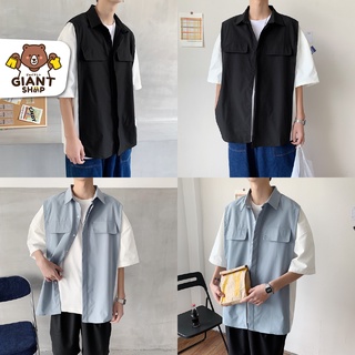 GIANTSHOP เสื้อเชิ้ตแขนสั้นผู้ชาย เสื้อขนาดใหญ่ สไตล์แจ็คเก็ต (CJ)