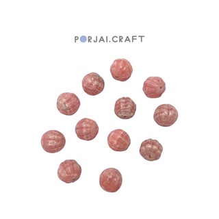 Rhodochrosite pumpkin carved beads ลูกปัดโรโดโคไซต์ 11mm