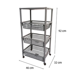 ชั้นวางของพลาสติกเอนกประสงค์พร้อมล้อเลื่อน 4 ชั้น ขนาด 32x46x92 ซม. สีเทา