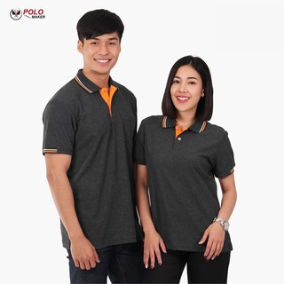 เสื้อโปโล สีเทา TopDry  ขลิบส้ม-ขาว PK088 - Polomaker