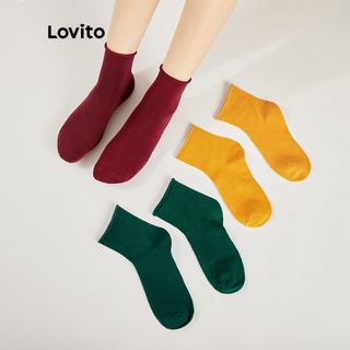 Lovito ถุงเท้าลําลอง แบบเรียบ L31ED033 (สีดํา/สีทอง/สีไวน์แดง/สีเขียวเข้ม/สีขาวนม)