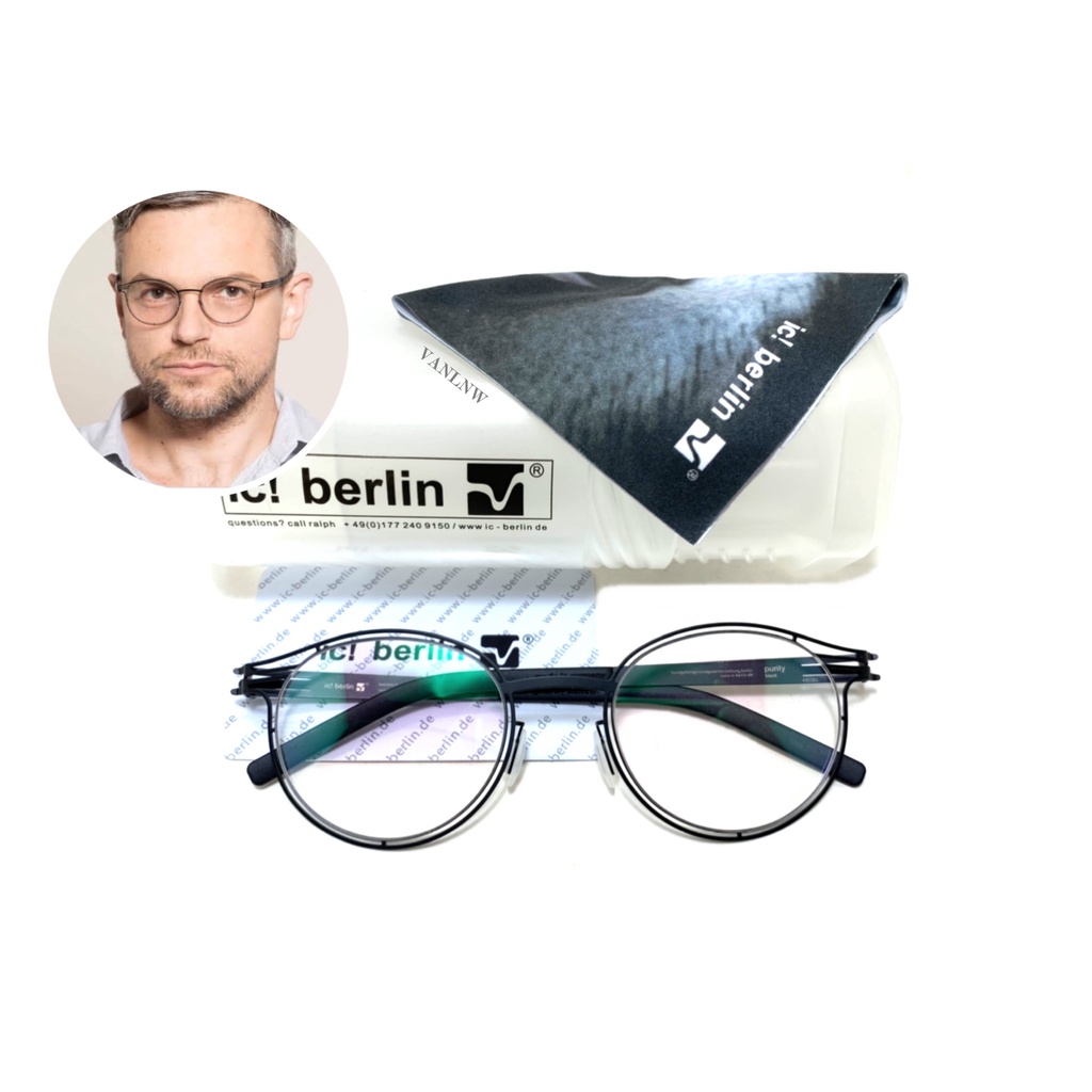 แว่นสายตา ic berlin purity black ขนาด 49-23 mm. น้ำหนักเบาพิเศษ ขาแว่นไรน็อต + กล่องครบเซ็ต แถมฟรี แป้นจมูก 1 คู่ ส่งฟรี
