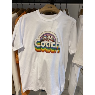 เสื้อยืดชาย - Unisex สไตล์เดียวกัน COACHI แฟชั่นลําลองคอกลมโลโก้ผ้าฝ้ายบริสุทธิ์พิมพ์แขนสั้นเสื้อยื