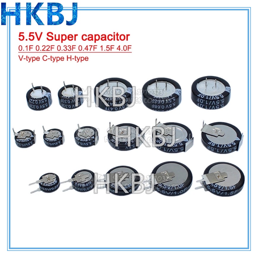 5.5V Super Capacitor 0.1F 0.22F 0.33F 0.47F 1F 1.5F 4.0F V-type C-type H-type ปุ่ม Farad Capacitor