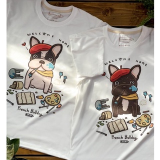 เสื้อยืดผ้าฝ้ายพิมพ์ลายขายดีFrench Bulldog " welcome home " t-shirt เสื้อยืดลายหมาเฟรนช์บูลด็อก