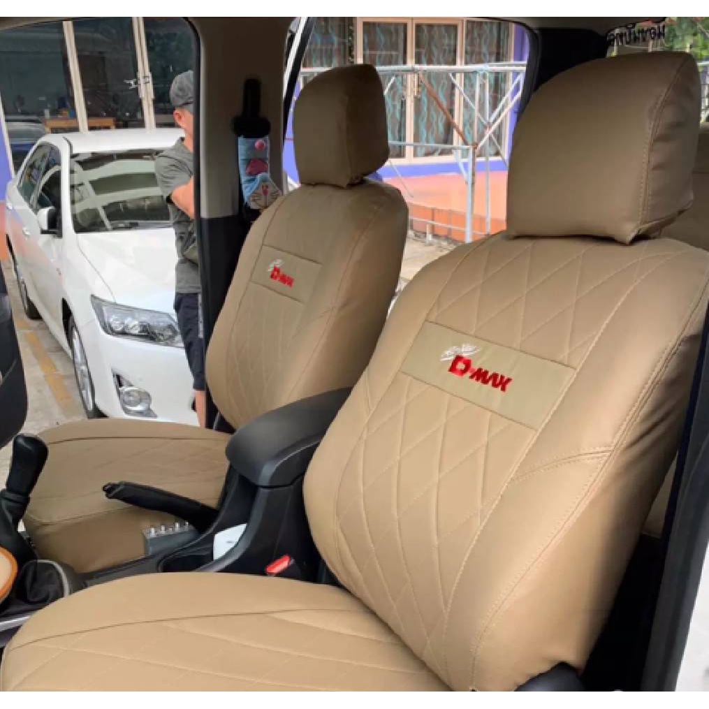 1 คู่ หุ้มเบาะรถยนต์ คู่หน้า D-MAX 2012-2019 แบบสวมทับเบาะรถยนต์ ลาย VIP สีครีม CR (N /LINE 4 )