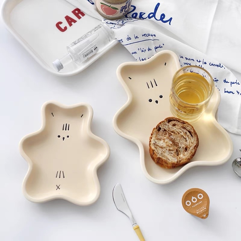 Creative Lifes Shop-อินสไตล์เกาหลีหมีน่ารัก จานเซรามิกสไตล์ญี่ปุ่น ทนอุณหภูมิสูง จานสลัด จานขนม
