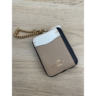 กระเป๋าใส่บัตร พวงกุญแจ Coach ZIP CARD CASE หนังแท้ สีเบจ ดำ