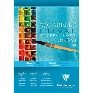 Clairefontaine กระดาษวาดเขียน สีน้ำ ผิวกึ่งหยาบ 200 แกรม A4 Etival pad cold pressed A4 10sh 200g 96302C