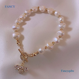 Fancy สร้อยข้อมือ จี้ผึ้ง ประดับมุก เพทาย หรูหรา เครื่องประดับแฟชั่น สําหรับผู้หญิง