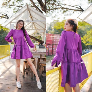 MASS Fashion : เดรสสั้นผ้าร่ม สีม่วง Dress - Violet Taffeta Dress