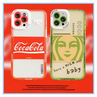 รูปแบบ Starbucks + โค้กสำหรับ Apple Case เคสไอโฟน11 เคส iPhone 13promax เคสไอโฟน12 Pro Max  เคสไอโฟน7พลัส Case i11 เคสกล้องป้องกันยื่นออกมา 11promax iPhoneXR  เคส iPhoneXS เคส iPhone