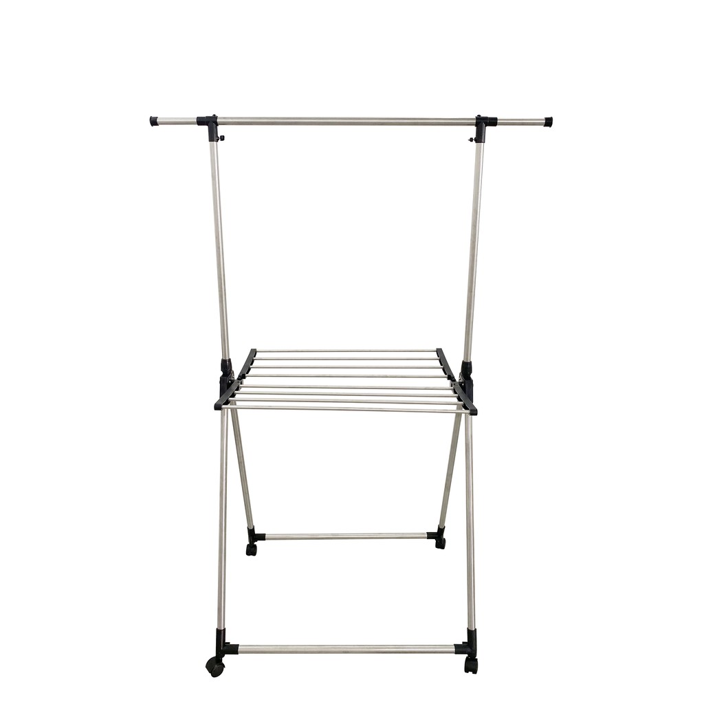 DHome Stainless Steel Single Pole Telescopic V Rack พร้อมที่แขวนผ้าเช็ดตัว