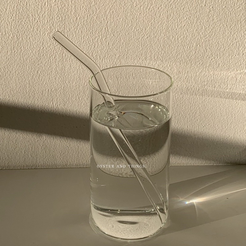 หลอดน้ำสีใสแบบแก้วรักโลก | clear glass straw | Oyster & Things.