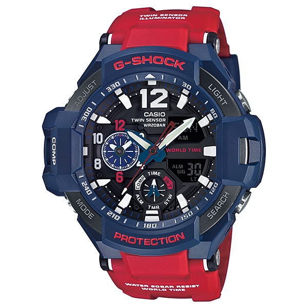 Product details of Casio G-Shock นาฬิกาข้อมือผู้ชาย สายเรซิ่น GA-1100-2A Gravity Sky (Blue/Red)