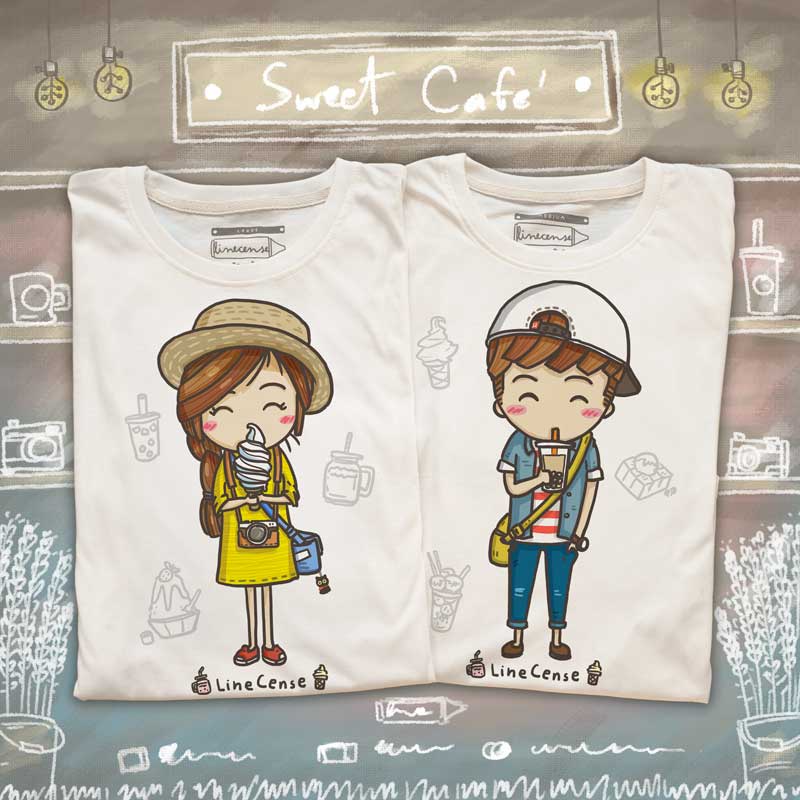 Sugar Cafe’ Couple T-shirt เสื้อคู่ลายขนมหวาน Sugar Girl & Sugar Boy เสื้อยืดคุณภาพ เสื้อครอบครัว สั่งแยกได้