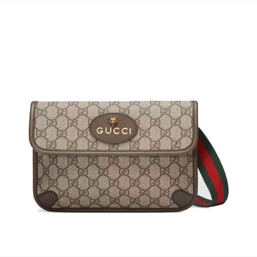 [สไตล์เดียวกันสำหรับผู้ชายและผู้หญิง] GUCCI Gucci Tiger Head Waist Bag Chest Bag Classic Presbyopic Canvas Crossbody Sh