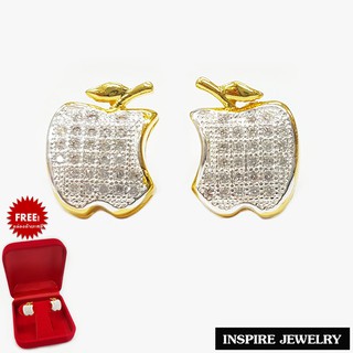 Inspire Jewelry (NN) ,ต่างหู รูปApple ฝังเพชร งานจิวเวลลี่ หุ้มทองแท้ 24K ขนาด 1.2 CM สวยหรู พร้อมกล่องทอง  .