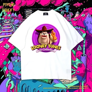 tshirtเสื้อยืดคอกลมฤดูร้อนPsycho Crucify "Looney Tunes Coin Collection!" เสื้อยืด ขนาดใหญ่ | สีขาว | เสื้อยืด พิมพ์ลาย L