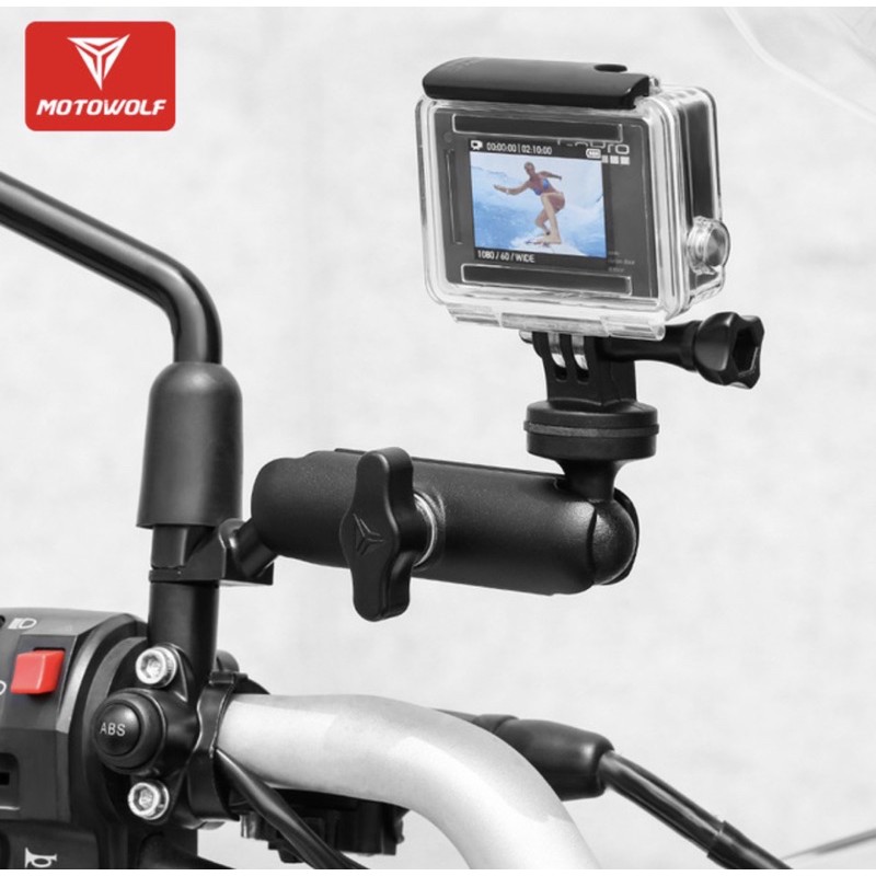 MotoWolf ขาจับแฮนด์ / ขาใส่ช่องกระจกมองหลัง พร้อมหัวบอล วัสดุอย่างดี สำหรับกล้อง GOPRO กล้องแอคชั่น for Action camera - รูปที่ 6