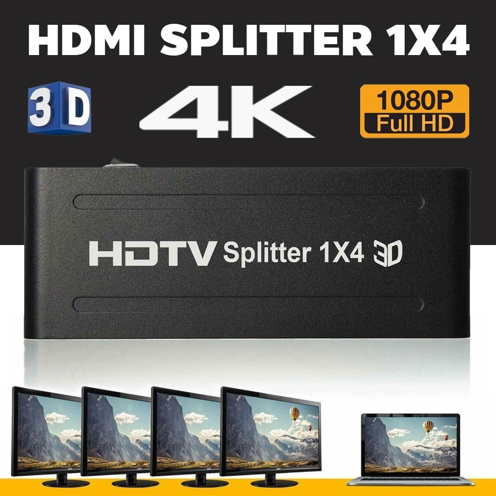 กล่องแยกสัญญาณ Splitter รุ่น HDMI 1 ออก 4 Full HD 1080P 3 D Verion 1.4 (Black)