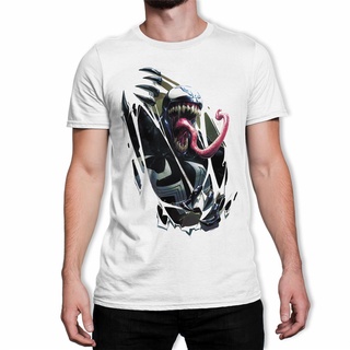 เสื้อยืดโอเวอร์ไซส์เสื้อยืดแขนสั้นลําลอง คอกลม ผ้าฝ้าย ลาย Venom Burst สีขาว สไตล์เกาหลี สําหรับผู้ชายS-3XL