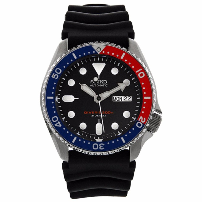 Seiko นาฬิกาข้อมือชาย Divers Automatic Black/Blue Dial Black Rubber SKX009J1 (Made in japan)
