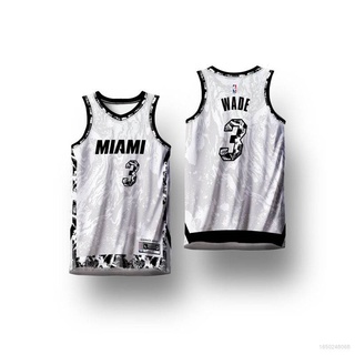 เสื้อกีฬาบาสเก็ตบอลลําลอง ทรงหลวม ลาย NBA Jersey MIAMI HEAT WADE WHITE BLACK X HG พลัสไซซ์ สําหรับผู้ชาย และผู้หญิง