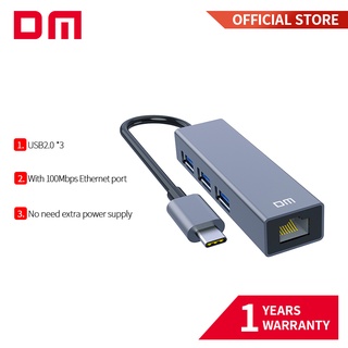 ฮับ TYPE C เป็น USB2.0 3 พอร์ต พร้อมพอร์ตอีเธอร์เน็ต 100mbps RJ45 CHB002 รองรับ 1TB hdd