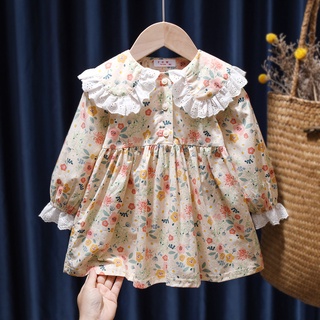 Girl Dress Cotton Floral Korean Long Sleeve Baby Kids Dresses Autumn Clothes