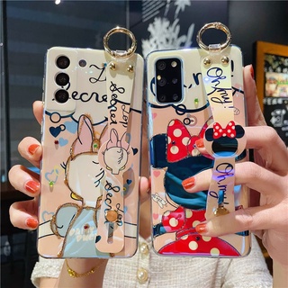 การ์ตูน น่ารัก มุมมองด้านหลัง มินนี่ Daisy สายรัดข้อมือ เคส Samsung Galaxy s8 s9 s10 plus lite + s20 s21 plus ultra fe s20fe note8 note9 note10 plus lite note 20 ultra case เยื่อหุ้มสมอง หญิง Unisex เคส