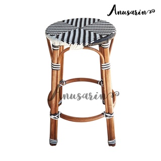 Anusarin สตูลหวายทรงสูง 72 cm Dark Colored Lacquered Rattan Stool 01 หวายแท้และหวายPE-Black&amp;White