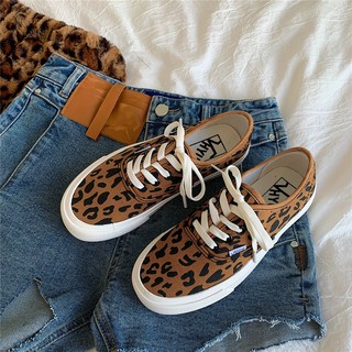 [size:35-44] รองเท้าผ้าใบน้ำตาล ลายเสือ รองเท้าผ้าใบทรง VANS รองเท้าผ้าใบสไตล์เกาหลี รองเท้าผ้าใบแนวสตรีท