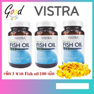 ((เซ็ต 3 ขวด)) Vistra Salmon Fish Oil 1000 MG 100 เม็ด วิสทร้า น้ำมันปลาแซลมอน 1000 มก (y1382)