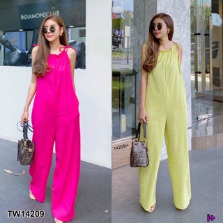 🌈⚡️ชุดเที่ยว Jumpsuit จั๊มสูทยาว สายผูกปรับระดับได้ แขนกุด มีกระเป๋าข้าง เนื้อผ้าลินินเนื้อผ้าดี