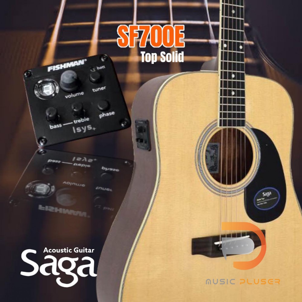 Saga SF700E กีต้าร์โปร่งไฟฟ้าแบรนด์ Saga ที่ได้หน้าไม้แท้ๆ จาก Top:Solid Engleman Spruce เซ็ทอัพฟรี 