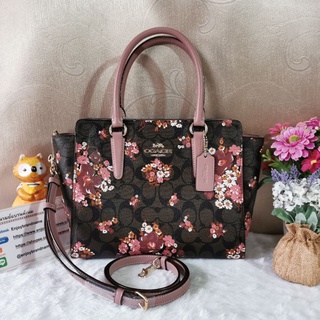 COACH F31358 LEAH SATCHEL IN SIGNATURE CANVAS WITH MEDLEY BOUQUET PRINT COLOR: BROWN MULTI/LIGHT GOLD