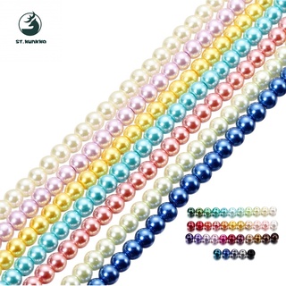 ST.KUNKKA 8mm 50 ชิ้น/ถุงลูกปัดแก้วมุกเทียมสีชุบรอบลูกปัด DIY ทำสร้อยคอสร้อยข้อมือเครื่องประดับ