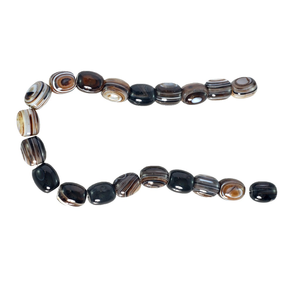 ลูกปัดหินแท้เม็ดทรงรูปไข่ หินโมรา (Agate) 14x17 mm - (LZ-0230 สีน้ำตาล)