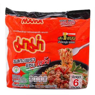 Mama มาม่า บะหมี่กึ่งสำเร็จรูป รสกะเพราแซบแห้ง 55 ก. แพ็ค 6