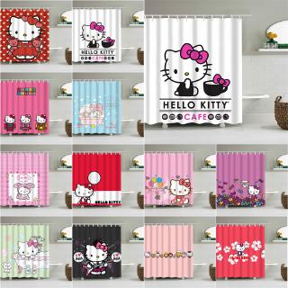 ม่านห้องน้ำกันน้ำ โพลีเอสเตอร์ ลาย hello kitty พร้อมตะขอ 12 ชิ้น