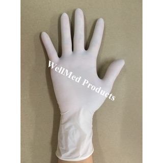 ถุงมือยาง สีขาว มีแป้ง 50 คู่  (โค้ดลด 100 บาท BAKIDS อยู่หน้าแรก)