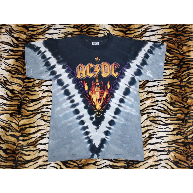 ACDC HELL'S BELLS ระฆังโดม ผ้ามัดย้อม cotton100% ฟอกนุ่ม ป้าย LIQUID BLUE