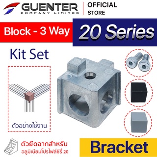 Block Bracket 20 3 Way - 20 Series (จำหน่ายแบบตัว) เป็น bracket ชนิดต่อเข้ามุม 3 ทาง อลูมิเนียมโปรไฟล์ซีรี่ 20 [BKA-024]