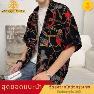 JACKKE MALL  เสื้อเชิ้ตผู้ชาย เสื้อแขนสั้น เสื้อเชิ้ตผู้ชายสไตล์เกาหลี เสื้อเกาหลีผู้หญิง เสื้อดอกไม้ หลวมและหล่อ