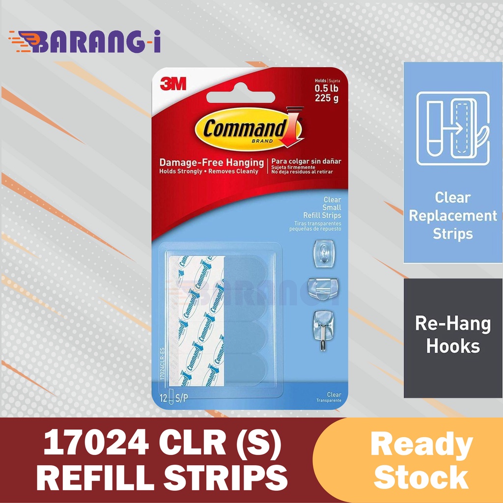 3M Command 17024 CLR Clear Small Refill Strips (12Pcs/Pck) 17024CLR CommandTM Small Clear Refill Str